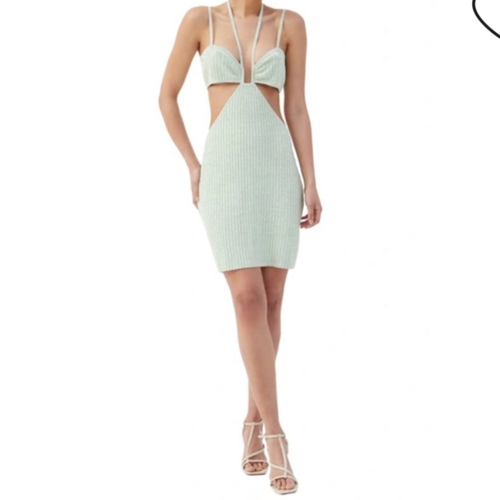 4th & Reckless Sicily Cut Out Halter Knit Mini Dress Sage Green Size S - Picture 3 of 8